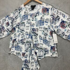 Karen Kane Watercolor Print Tie-Front Blouse‎ Flowy Top Casual Size M